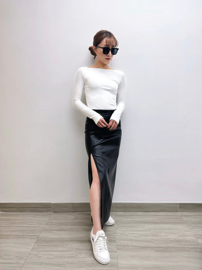 Rae Faux Leather Slit-hem Skirt