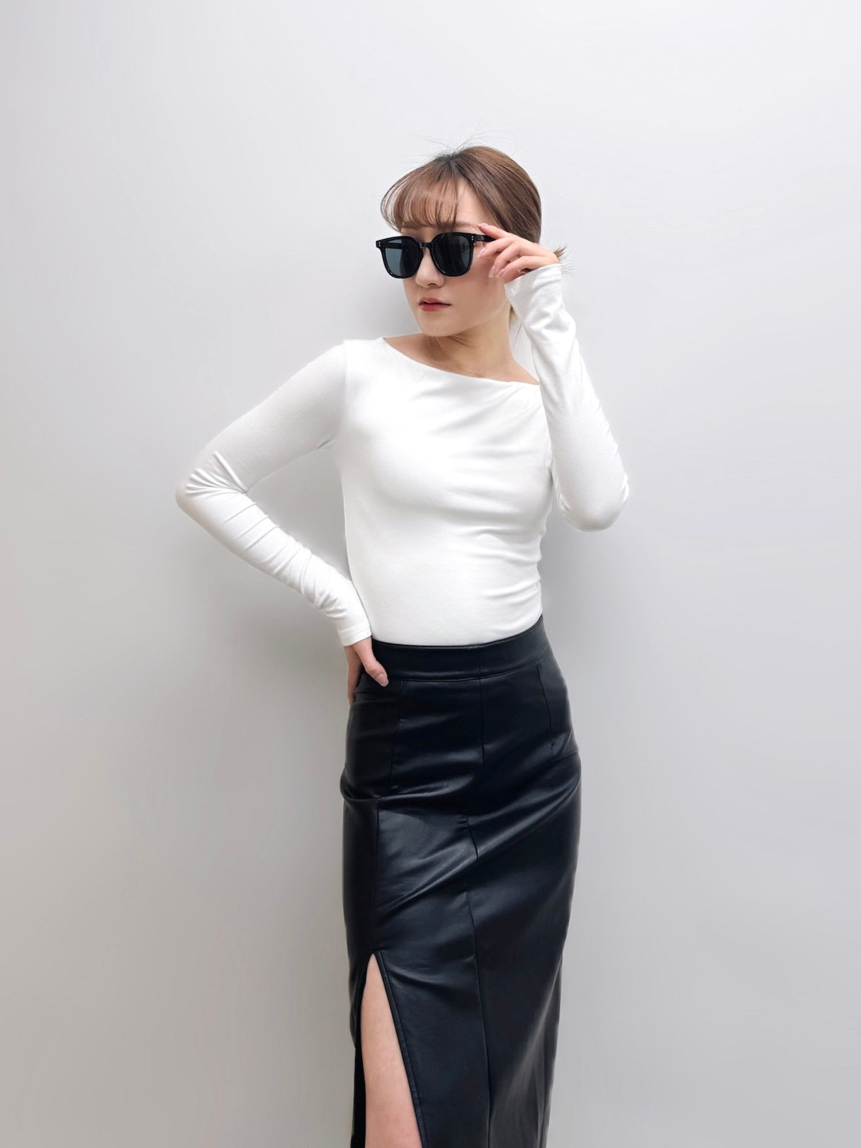 Rae Faux Leather Slit-hem Skirt