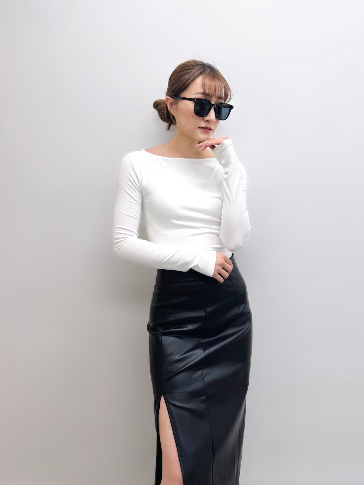 Rae Faux Leather Slit-hem Skirt